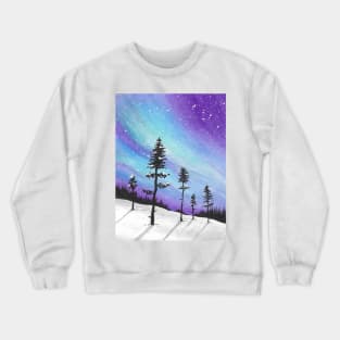 Dancing aurora on snowy landscape watercolor artwork Crewneck Sweatshirt